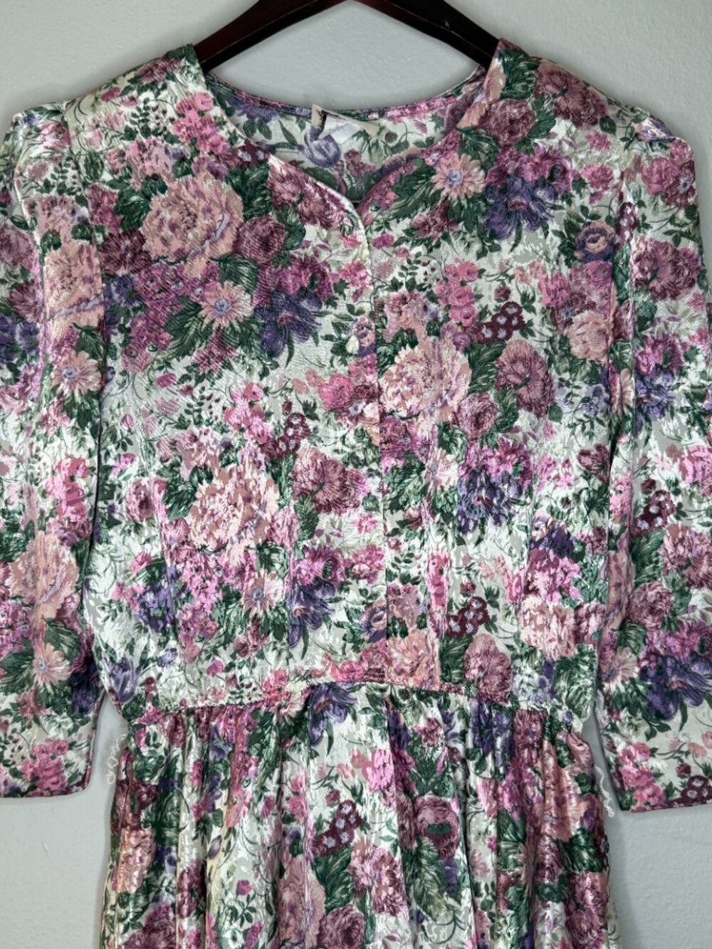 PRICE FIRM Vintage Floral Dress 80s Pellini Pastel Elastic Peplum Dress M/L - Picture 3 of 11